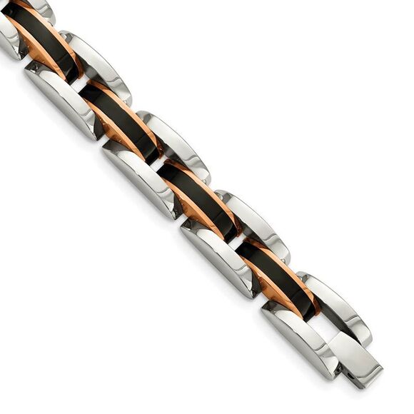 Men's 12mm Stainless Steel Tri-Color Panther Link Bracelet 8.5 Inch